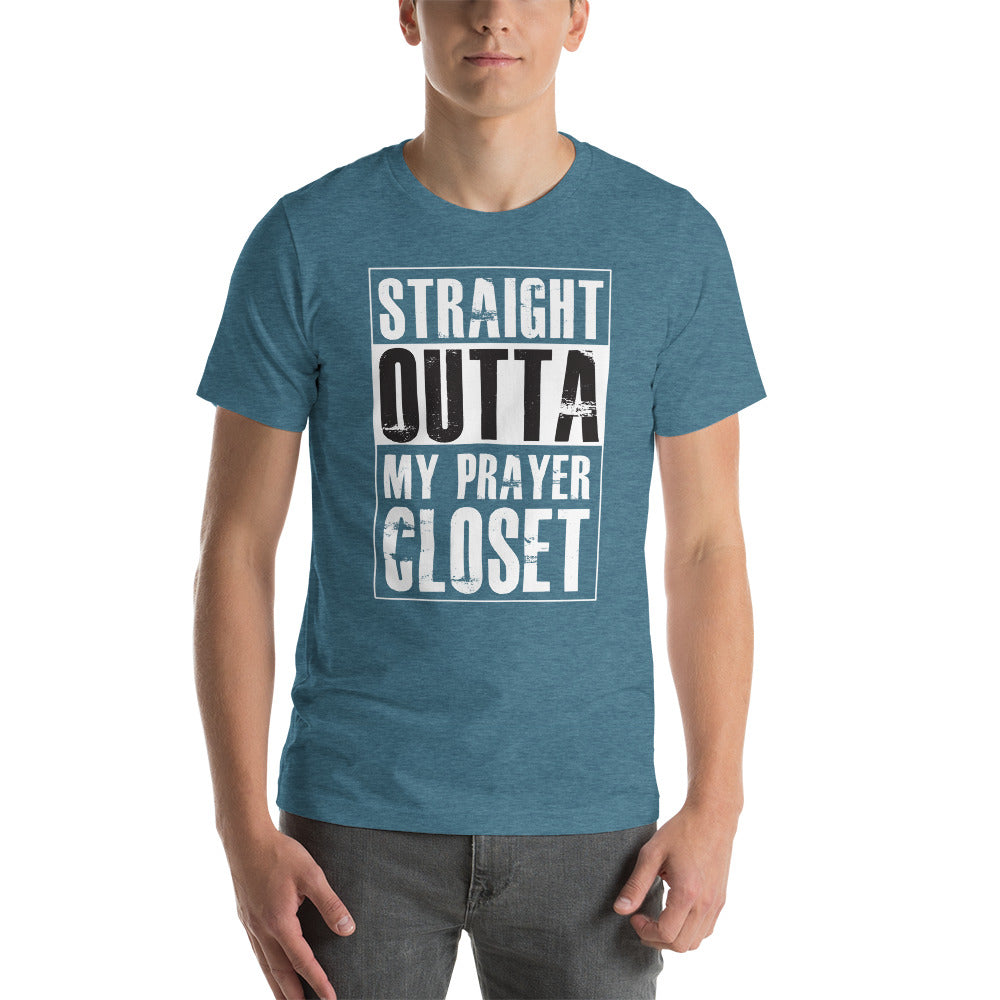 Straight Outta Prayer Closet Christian T-Shirt – soft unisex faith-based apparel for prayer groups, church wear, and everyday Christian fashion