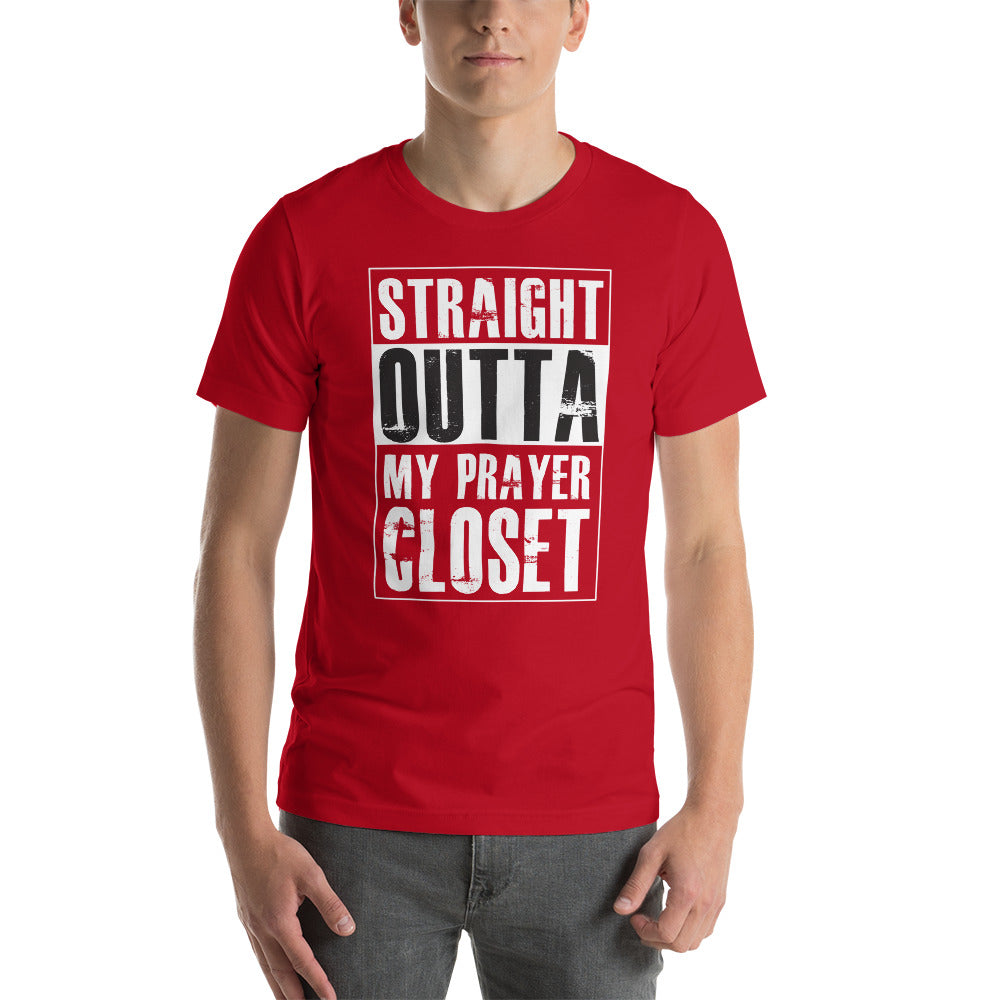 Straight Outta Prayer Closet Christian T-Shirt – soft unisex faith-based apparel for prayer groups, church wear, and everyday Christian fashion