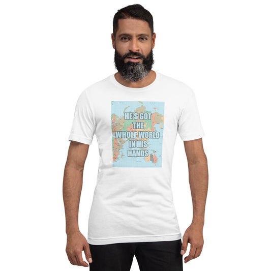 Jesus World in His Hands Christian T-Shirt with inspirational graphic, soft cotton religious faith apparel