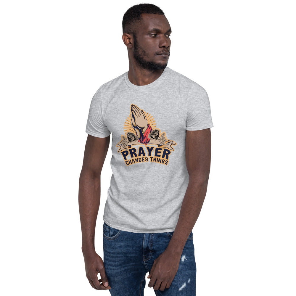 Prayer Changes Things Inspirational Tee with Prayer Hands Graphic – Christian Faith Shirt for Men and Women