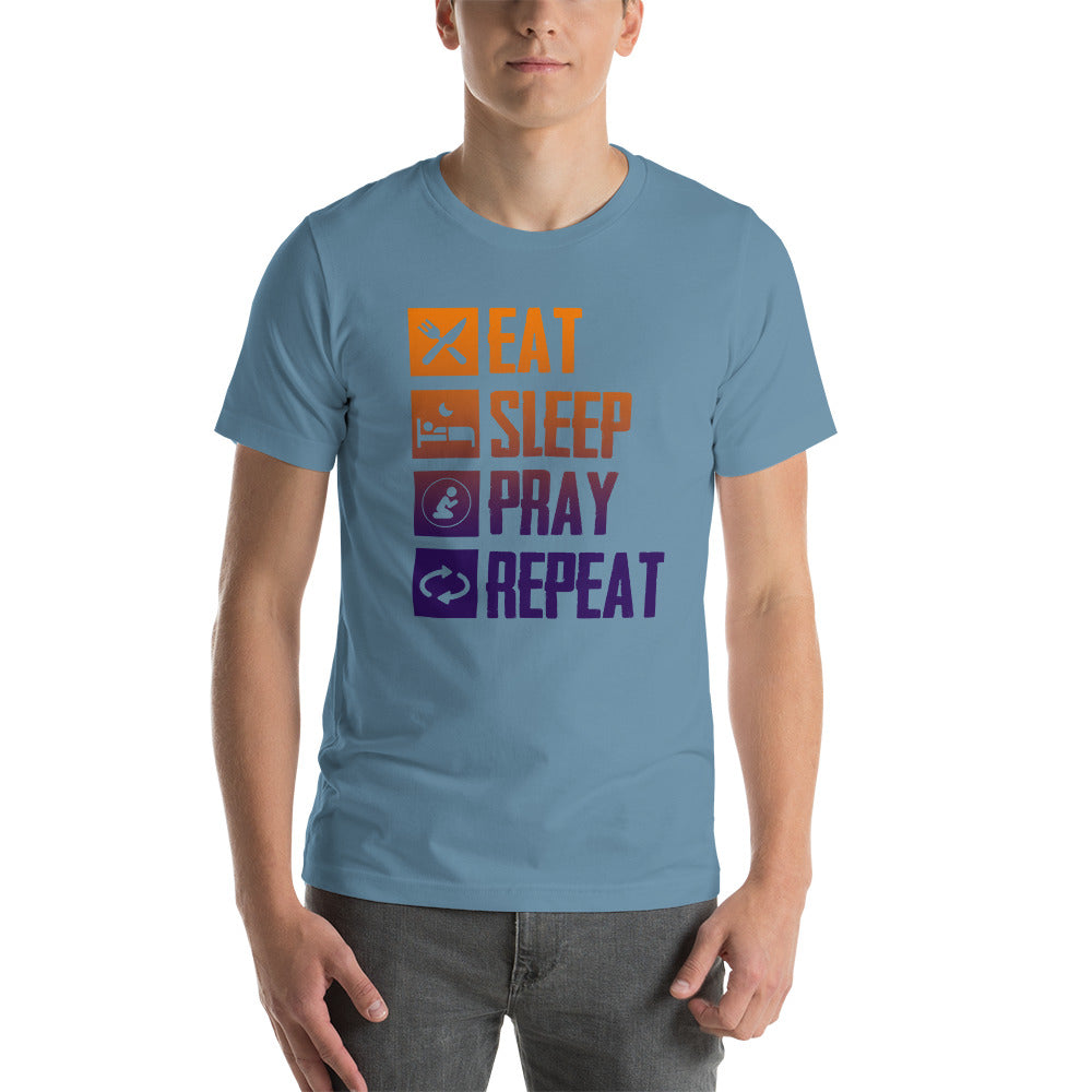 Eat Sleep Pray Repeat Inspirational T-Shirt for Men and Women, Faith Motivational Tee, Soft Cotton Spiritual Shirt