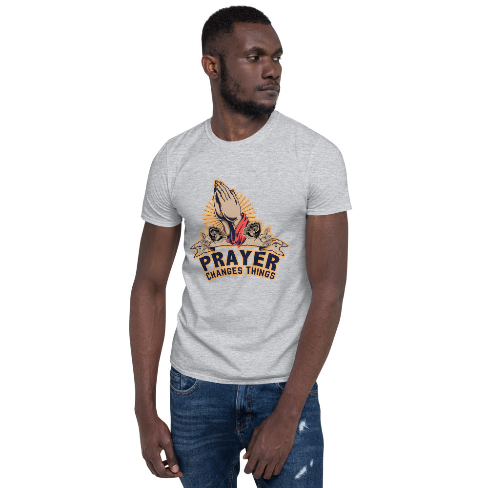 Prayer Changes Things Inspirational Tee with Prayer Hands Graphic – Christian Faith Shirt for Men and Women