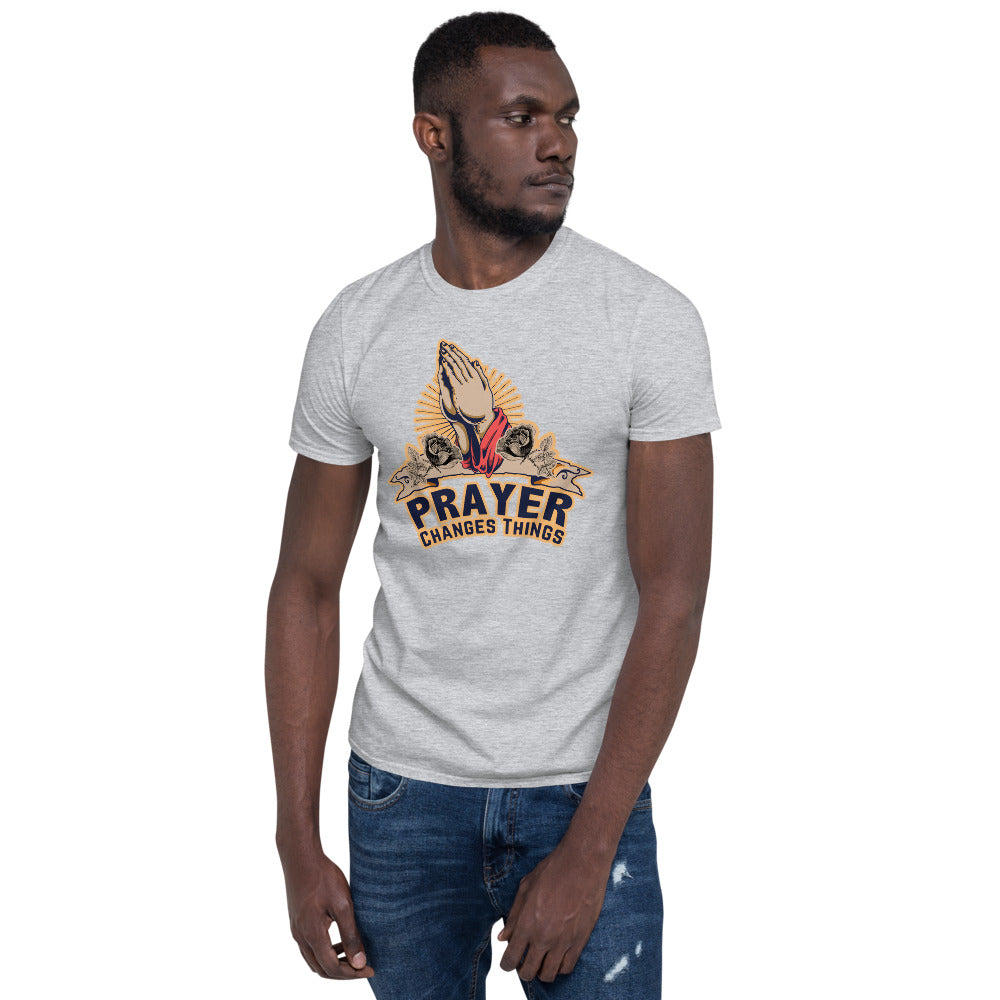 Prayer Changes Things Inspirational Tee with Prayer Hands Graphic – Christian Faith Shirt for Men and Women