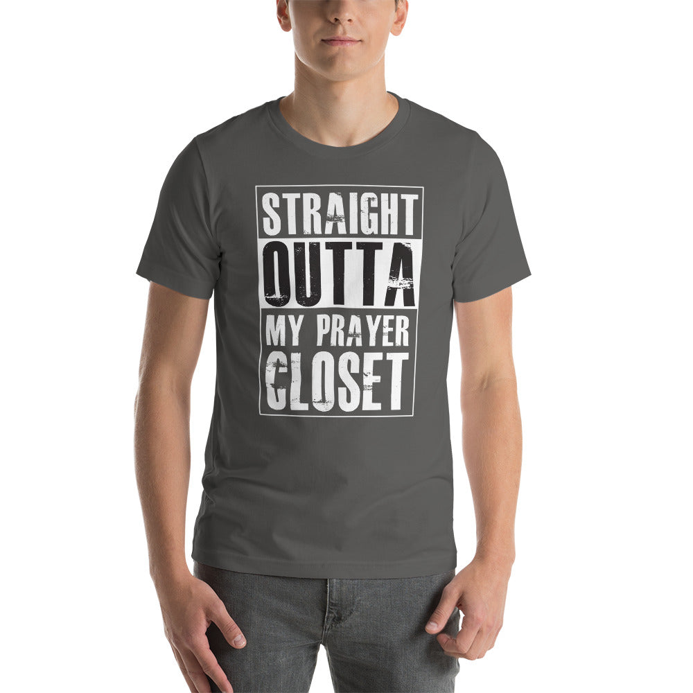 Straight Outta Prayer Closet Christian T-Shirt – soft unisex faith-based apparel for prayer groups, church wear, and everyday Christian fashion