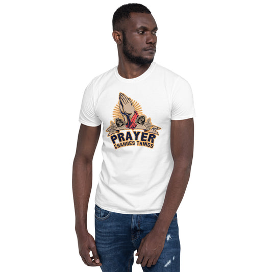 Prayer Changes Things Inspirational Tee with Prayer Hands Graphic – Christian Faith Shirt for Men and Women