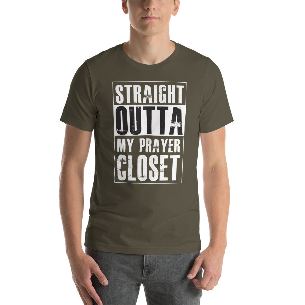 Straight Outta Prayer Closet Christian T-Shirt – soft unisex faith-based apparel for prayer groups, church wear, and everyday Christian fashion