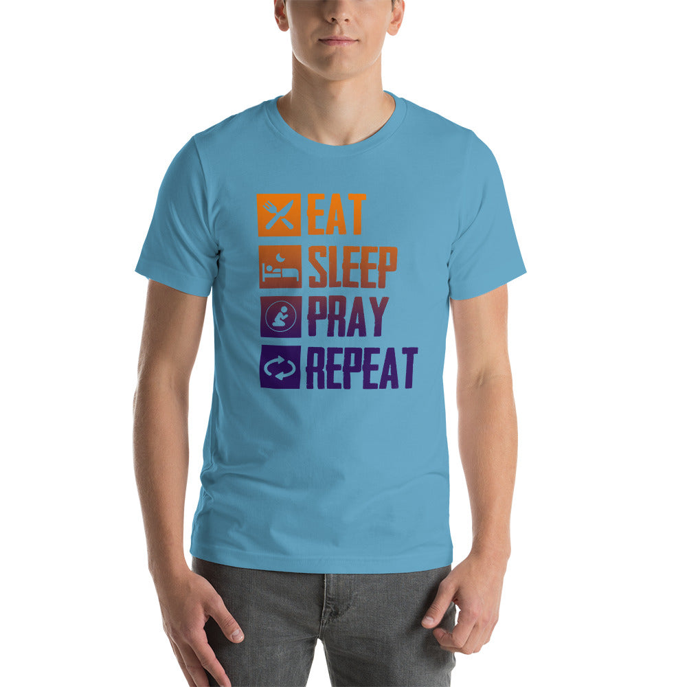Eat Sleep Pray Repeat Inspirational T-Shirt for Men and Women, Faith Motivational Tee, Soft Cotton Spiritual Shirt